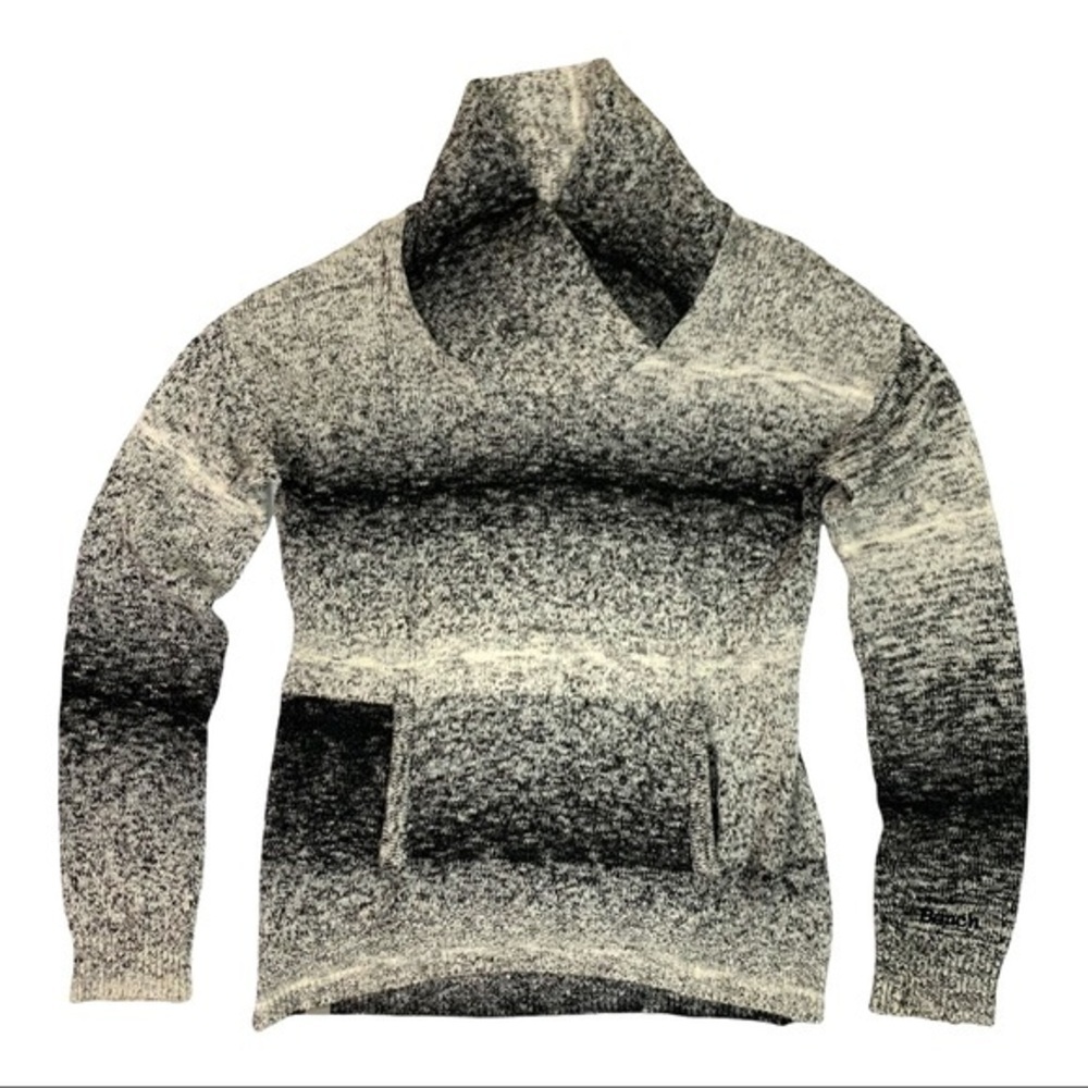 Bench Cowl Neck Pullover Knit Sweater Women’s Black Grey White Stripe Medium